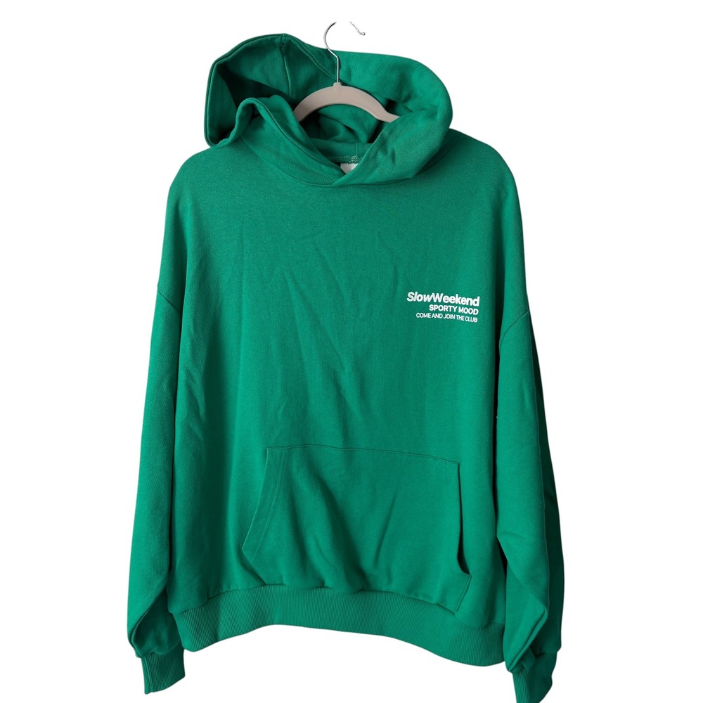 Pacific Republic Graphic Hoodie Green Slow Weekend Sporty Mood Large Y2K